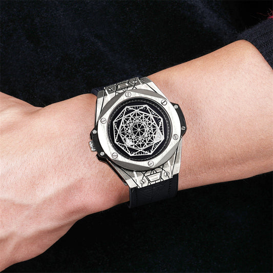 Premium Aura Geometric Metallic Men's Watch | Luxury Leather Strap, Alloy Case & Elegant Design