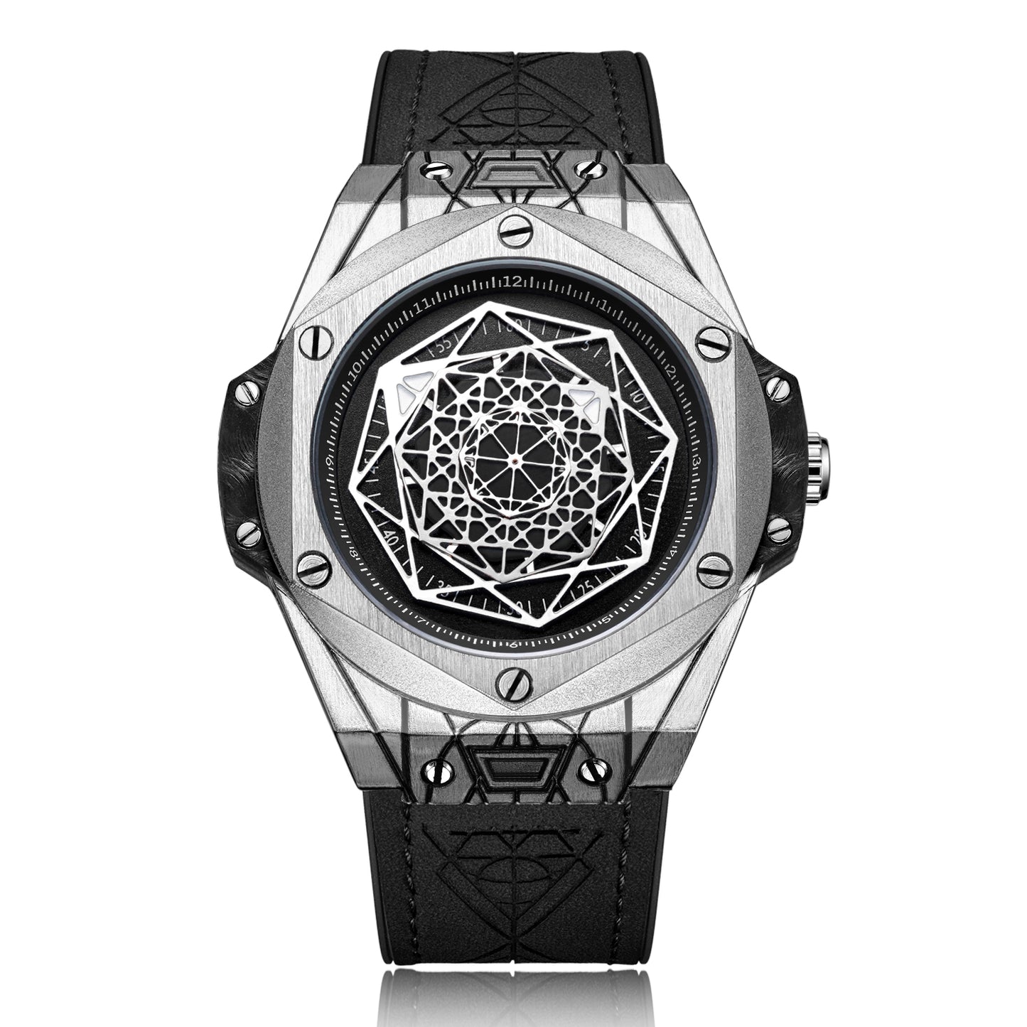 Premium Aura Geometric Metallic Men's Watch | Luxury Leather Strap, Alloy Case & Elegant Design