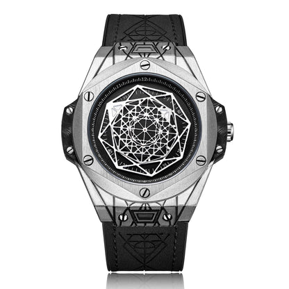 Premium Aura Geometric Metallic Men's Watch | Luxury Leather Strap, Alloy Case & Elegant Design