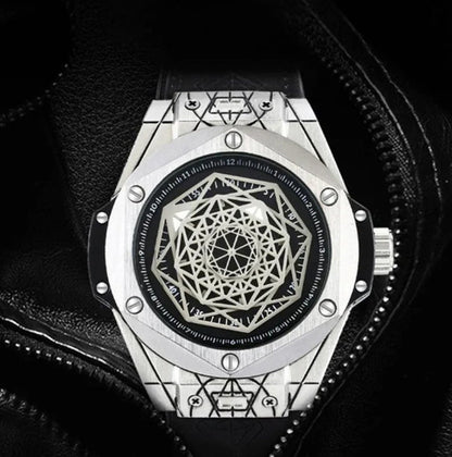 Premium Aura Geometric Metallic Men's Watch | Luxury Leather Strap, Alloy Case & Elegant Design