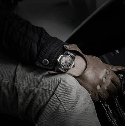 Premium Aura Geometric Metallic Men's Watch | Luxury Leather Strap, Alloy Case & Elegant Design